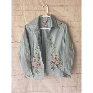 Victor Costa Occasion Womens Jacket Embroidered Floral Long Sleeve Blue Sz XS